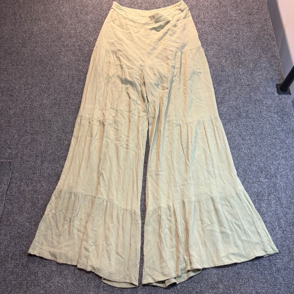 Sage Green Wide Leg Palazzo Pants Boho Beach Flowy Trousers Rayon Womens Small